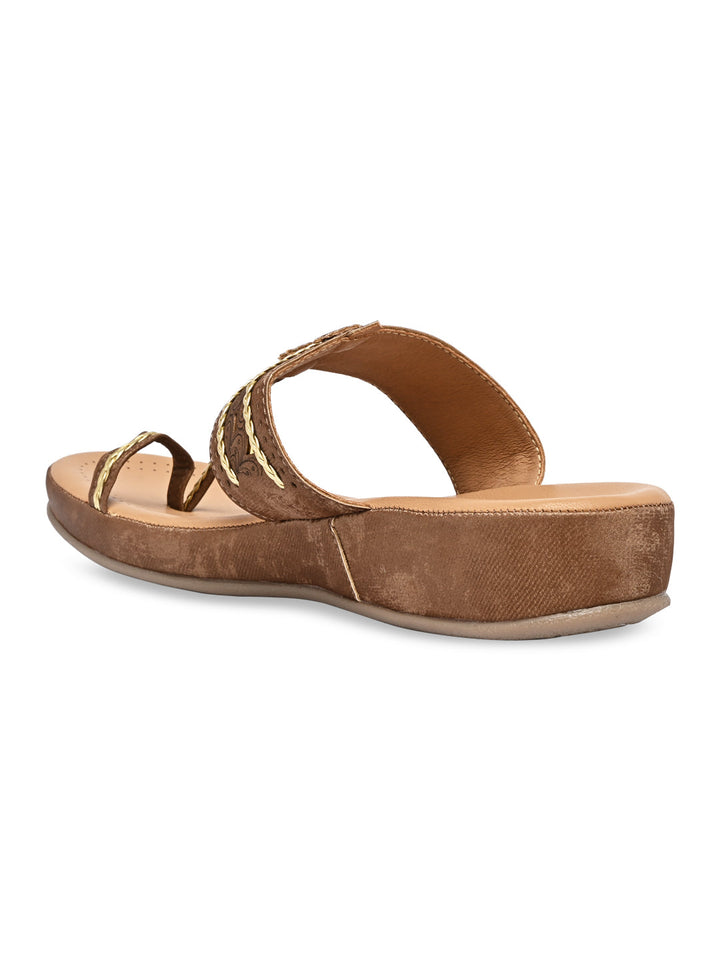 Rocia By Regal Brown Women Kolhapuri Flat Comfort Sandals
