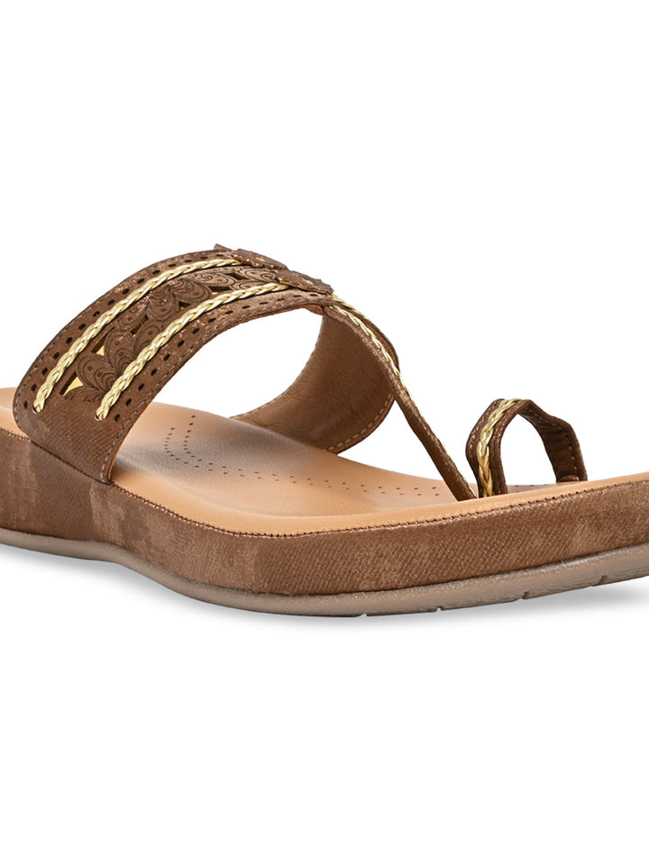 Rocia By Regal Brown Women Kolhapuri Flat Comfort Sandals