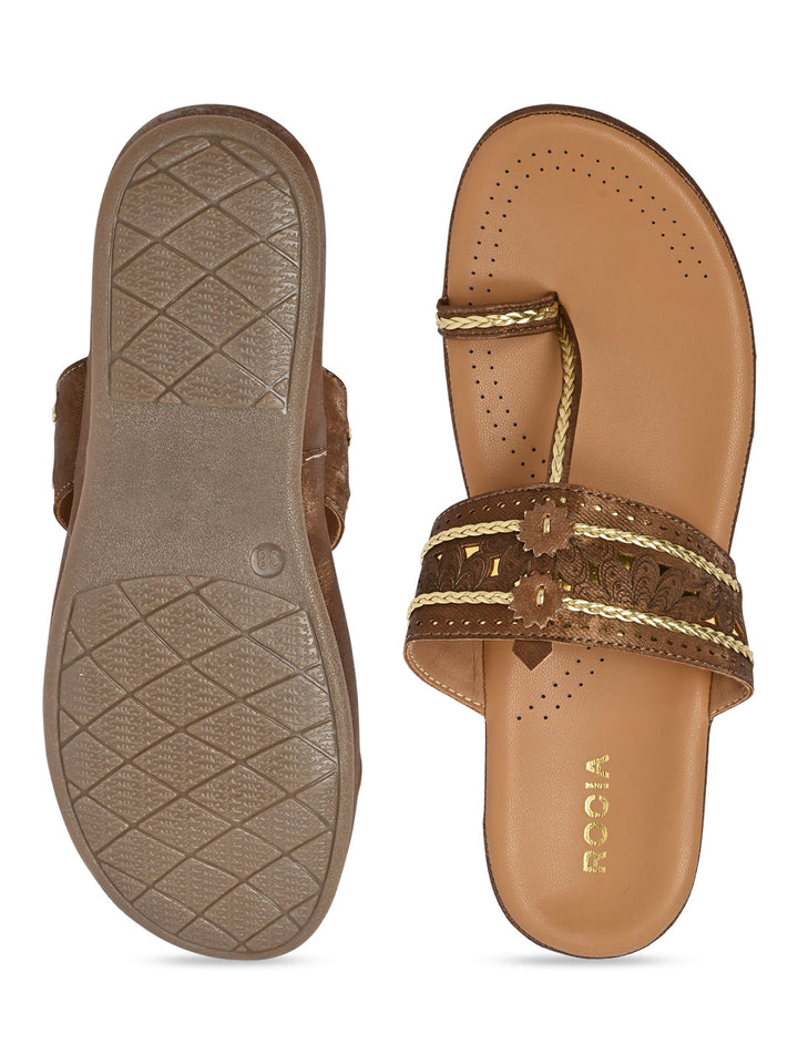 Rocia By Regal Brown Women Kolhapuri Flat Comfort Sandals