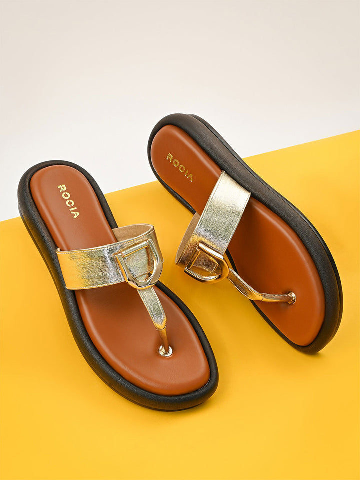 Rocia By Regal Gold Women Casual Buckled Flats