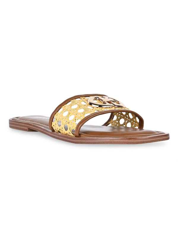Rocia By Regal Tan Women Cane Buckled Sliders