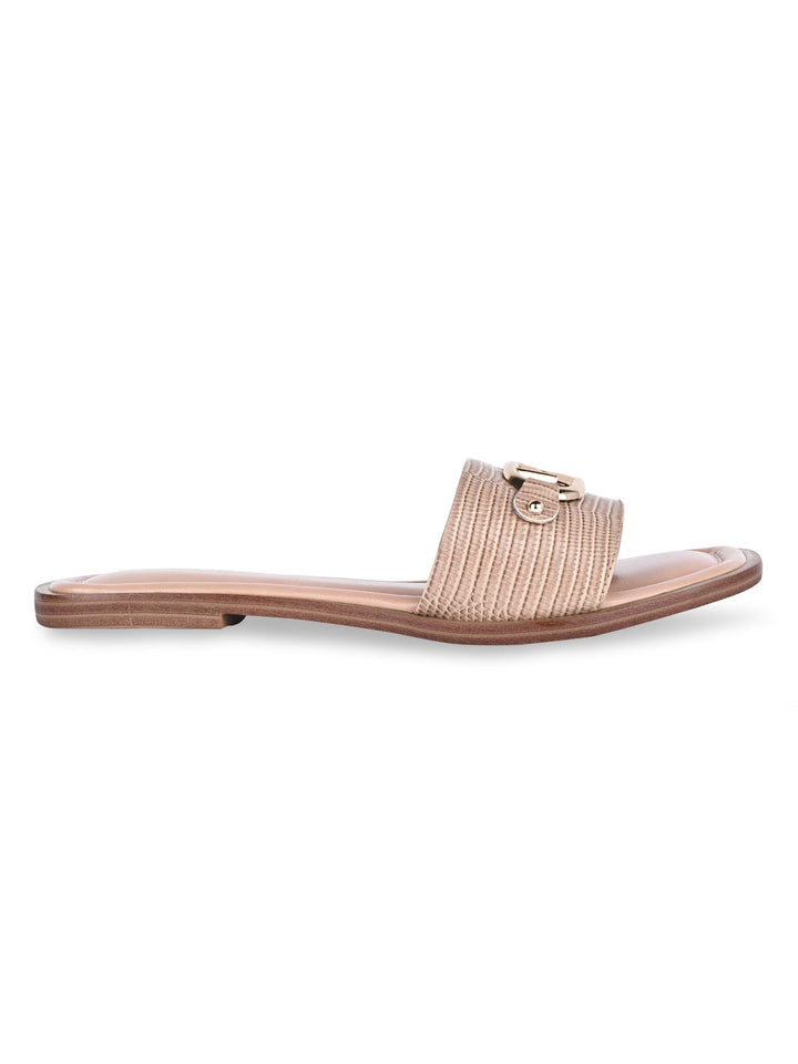 Rocia By Regal Nude Women Textured Buckled Sliders
