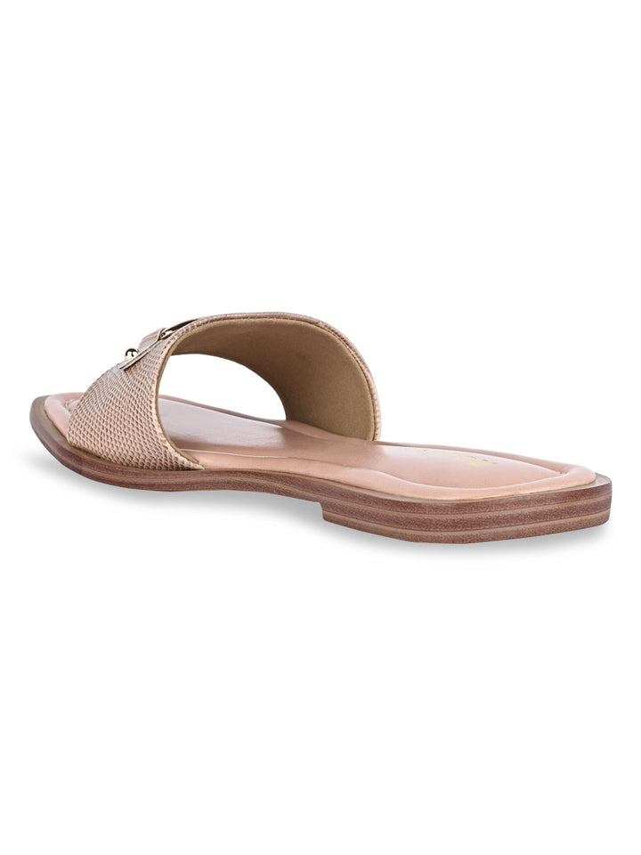 Rocia By Regal Nude Women Textured Buckled Sliders