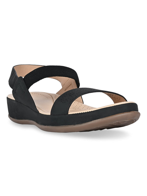 Rocia By Regal Black Women Laser Cut Comfort Sandals