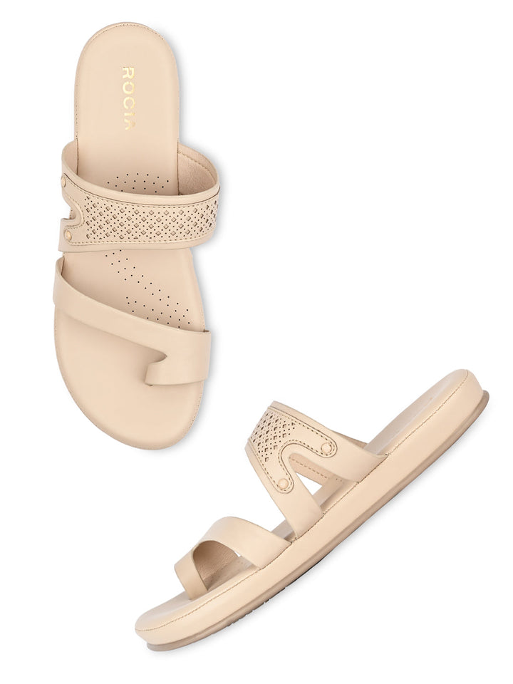 Rocia By Regal Beige Women Laser Cut One Toe Flats