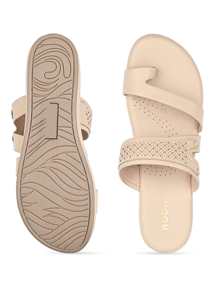 Rocia By Regal Beige Women Laser Cut One Toe Flats