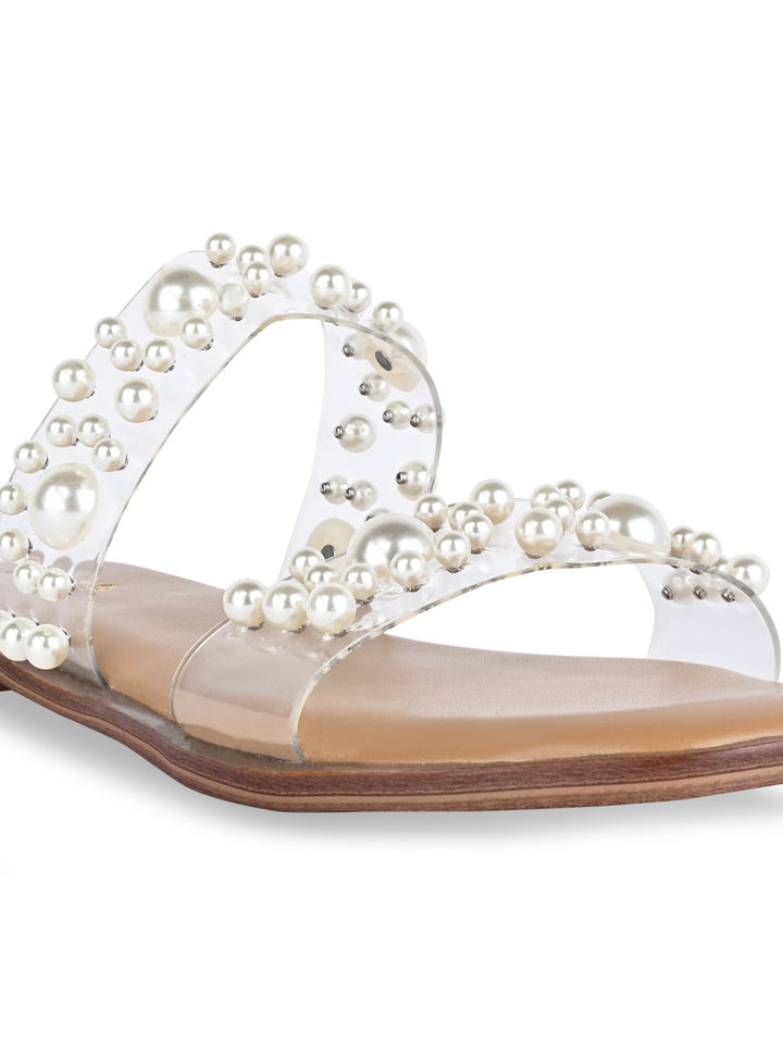 Rocia By Regal Transparent Women Vinyl Embellished Pearl Flats