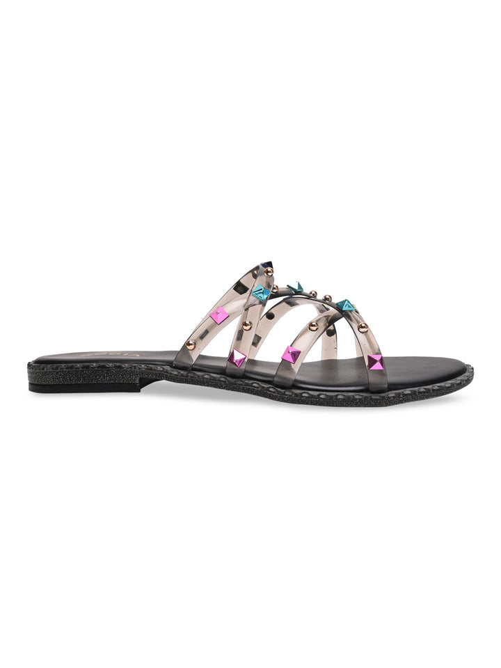 Rocia By Regal Black Women Strappy Vinyl Flats