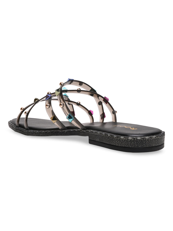 Rocia By Regal Black Women Strappy Vinyl Flats
