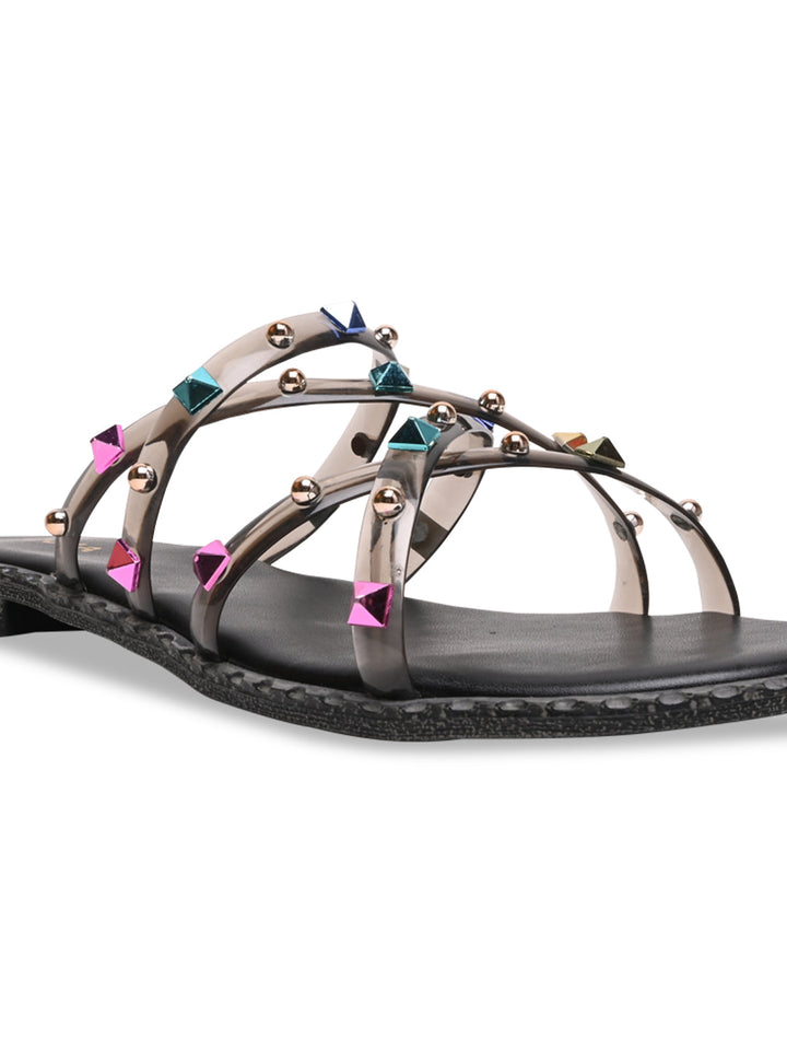 Rocia By Regal Black Women Strappy Vinyl Flats