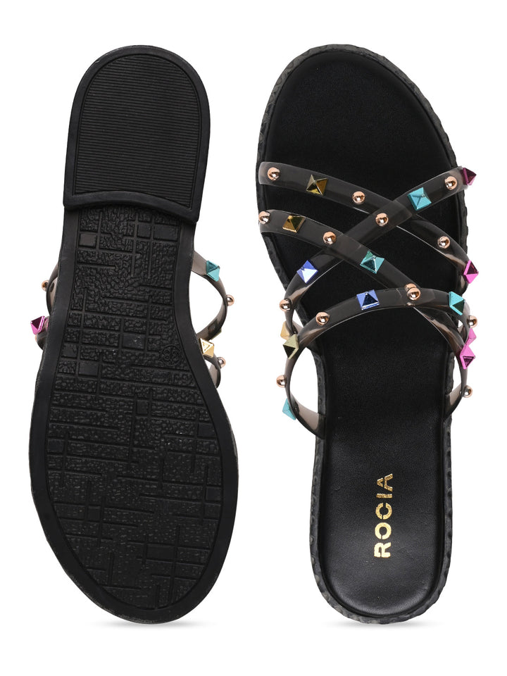 Rocia By Regal Black Women Strappy Vinyl Flats