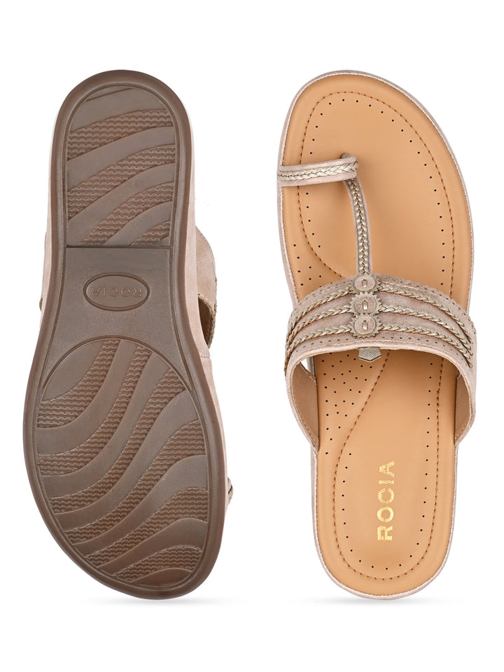 Rocia By Regal Rose Gold Women Stitch Down Comfortable Kolhapuris