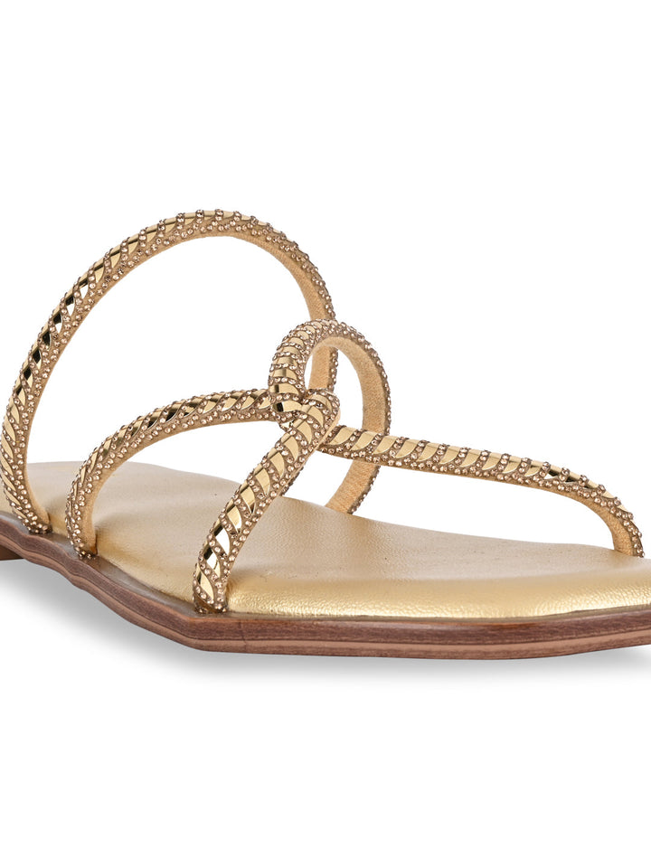 Rocia By Regal Gold Women Strappy Diamond Embellished Flats