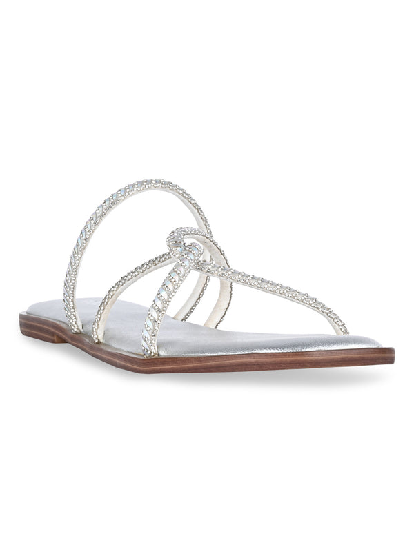 Rocia By Regal Silver Women Strappy Diamond Embellished Flats