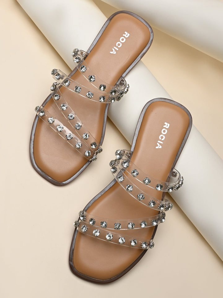 Rocia By Regal Transparent Women Diamante Studded Vinyl Flats