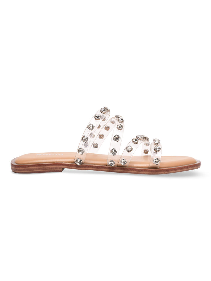Rocia By Regal Transparent Women Diamante Studded Vinyl Flats