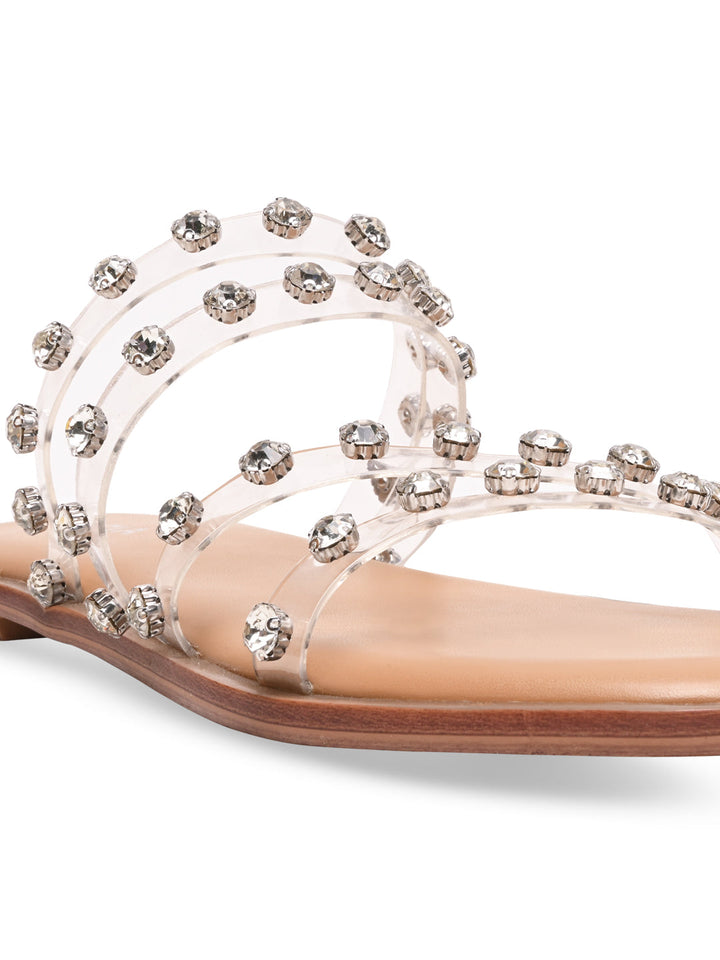 Rocia By Regal Transparent Women Diamante Studded Vinyl Flats