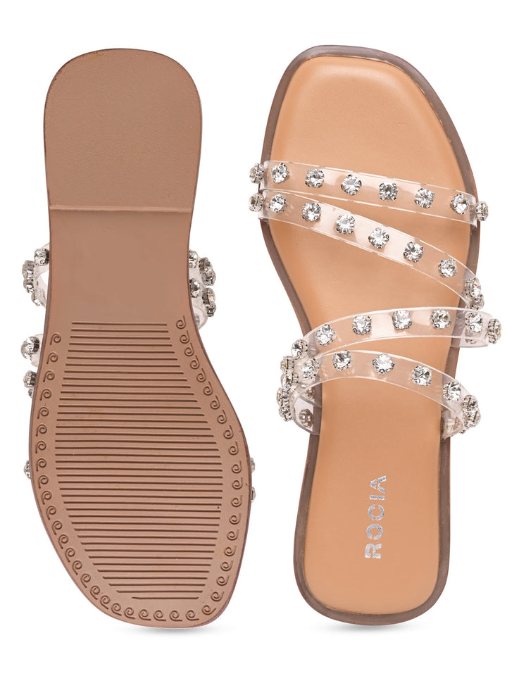 Rocia By Regal Transparent Women Diamante Studded Vinyl Flats