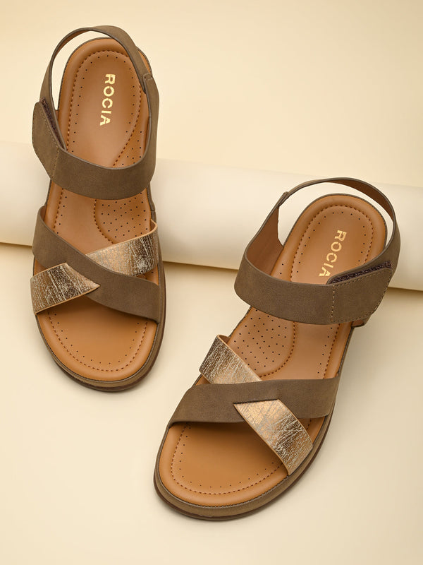 Rocia By Regal Antique Gold Women Casual Comfort Flat Sandals