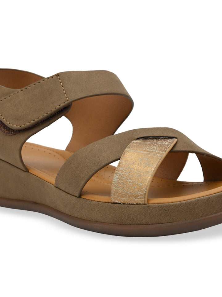 Rocia By Regal Antique Gold Women Casual Comfort Flat Sandals