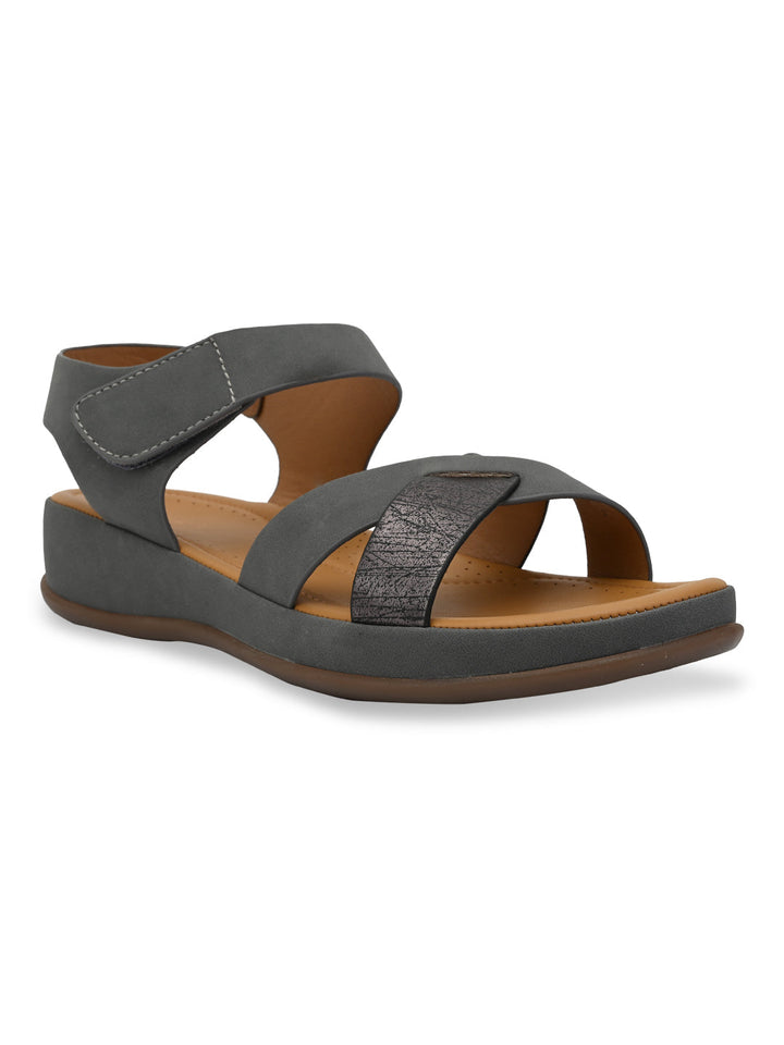 Rocia By Regal Gun Metal Women Casual Comfort Flat Sandals