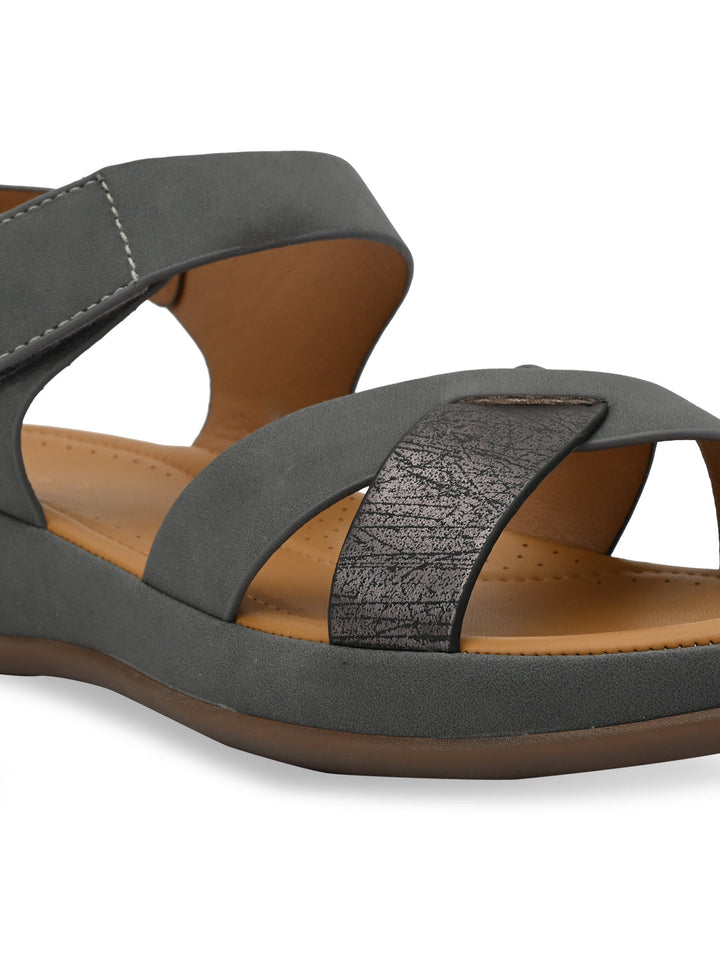 Rocia By Regal Gun Metal Women Casual Comfort Flat Sandals