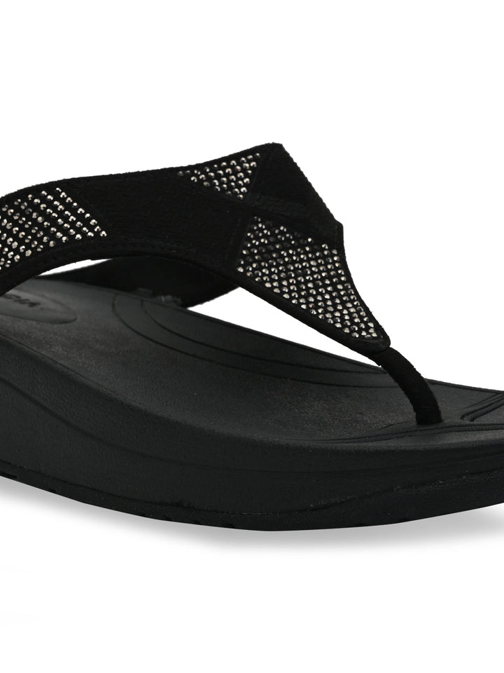 Rocia By Regal Black Women Diamante Studded Flats