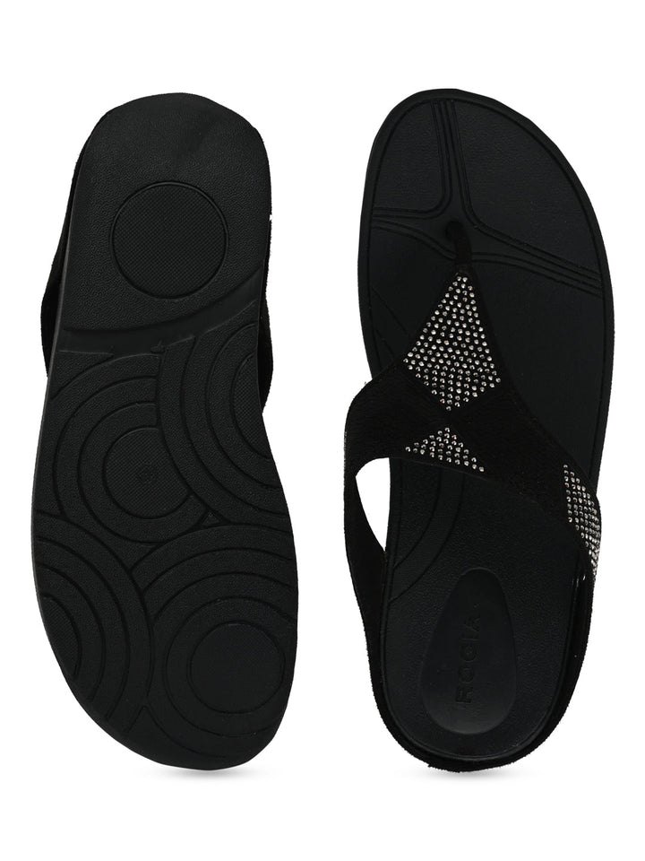 Rocia By Regal Black Women Diamante Studded Flats