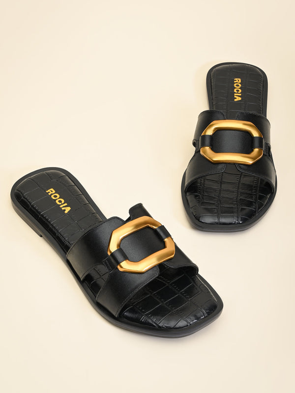 Rocia By Regal Black Women Casual Buckled Flats