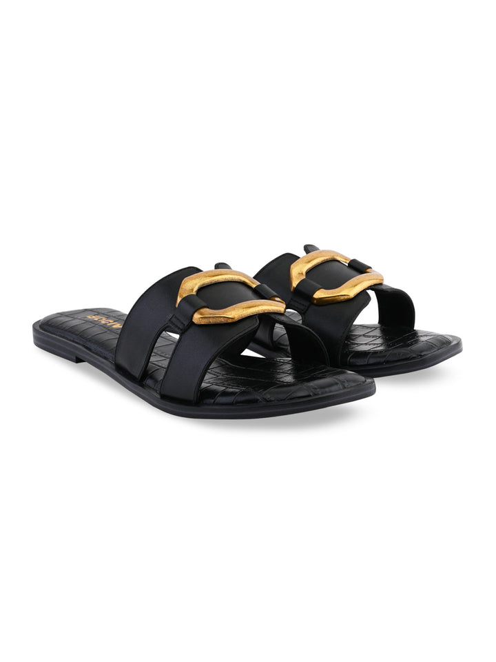 Rocia By Regal Black Women Casual Buckled Flats