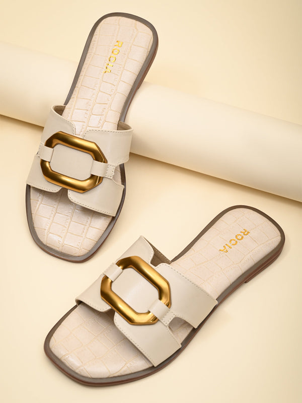 Rocia By Regal Cream Women Casual Buckled Flats