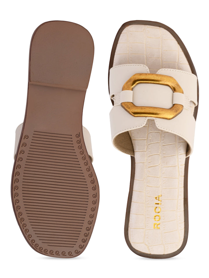 Rocia By Regal Cream Women Casual Buckled Flats