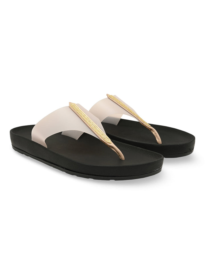 Rocia By Regal Beige Women Diamond Studded Vinyl Flats