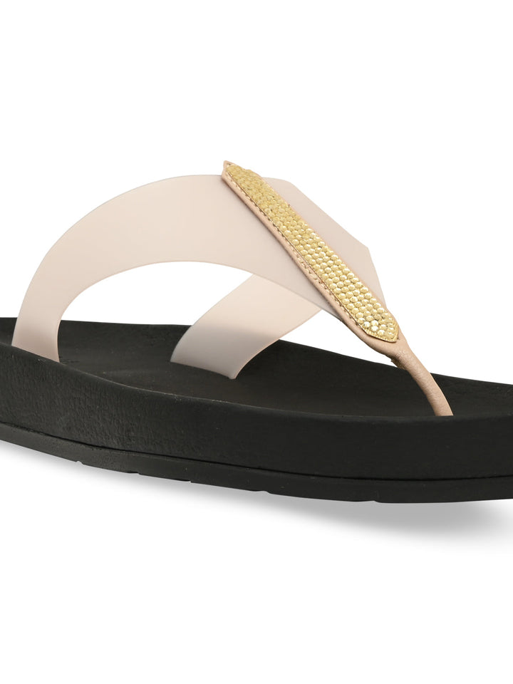 Rocia By Regal Beige Women Diamond Studded Vinyl Flats