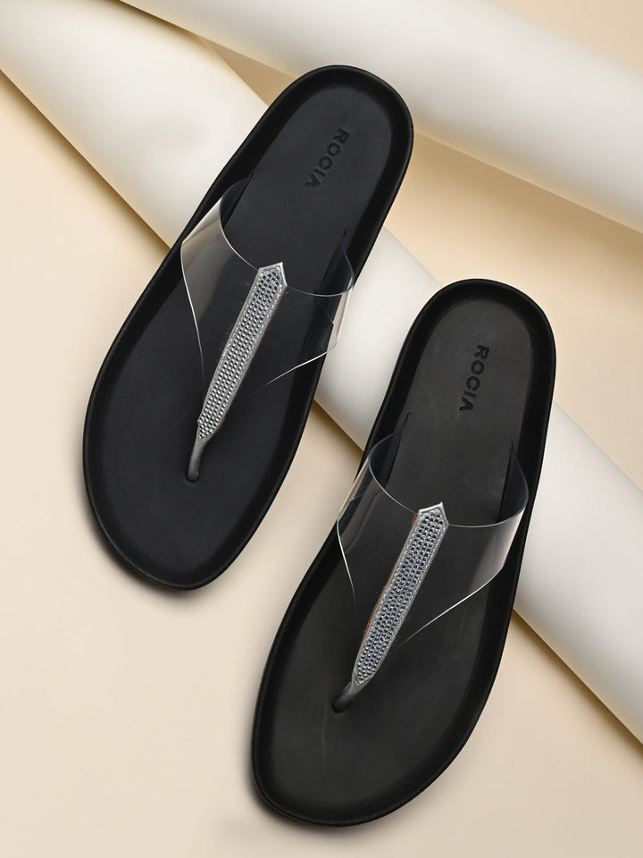 Rocia By Regal Transparent Women Diamond Studded Vinyl Flats