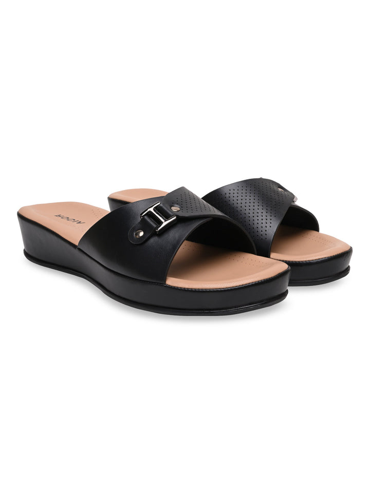 Rocia By Regal Black Women Slip On Buckled Flats