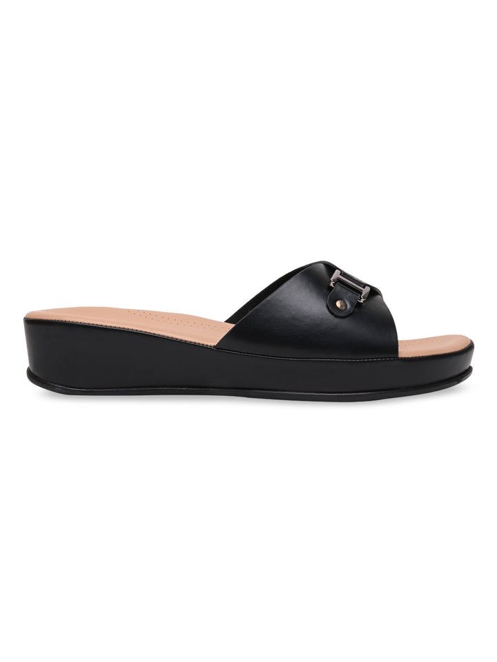 Rocia By Regal Black Women Slip On Buckled Flats