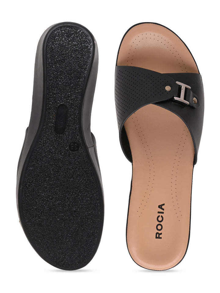 Rocia By Regal Black Women Slip On Buckled Flats