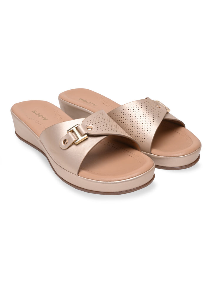 Rocia By Regal Gold Women Slip On Buckled Flats