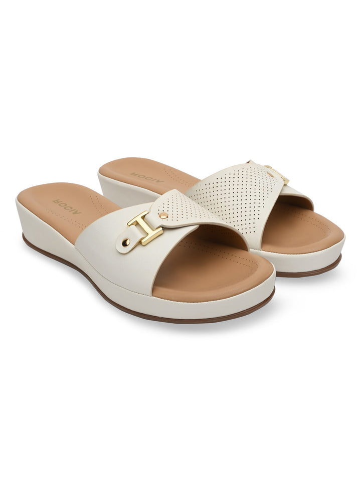 Rocia By Regal White Women Slip On Buckled Flats