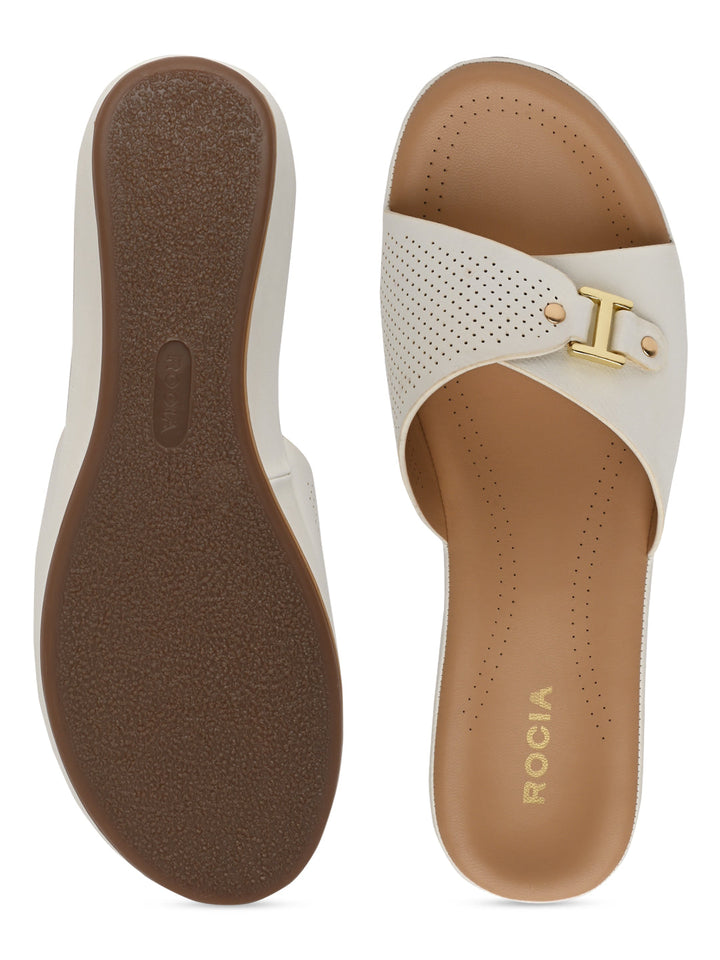 Rocia By Regal White Women Slip On Buckled Flats