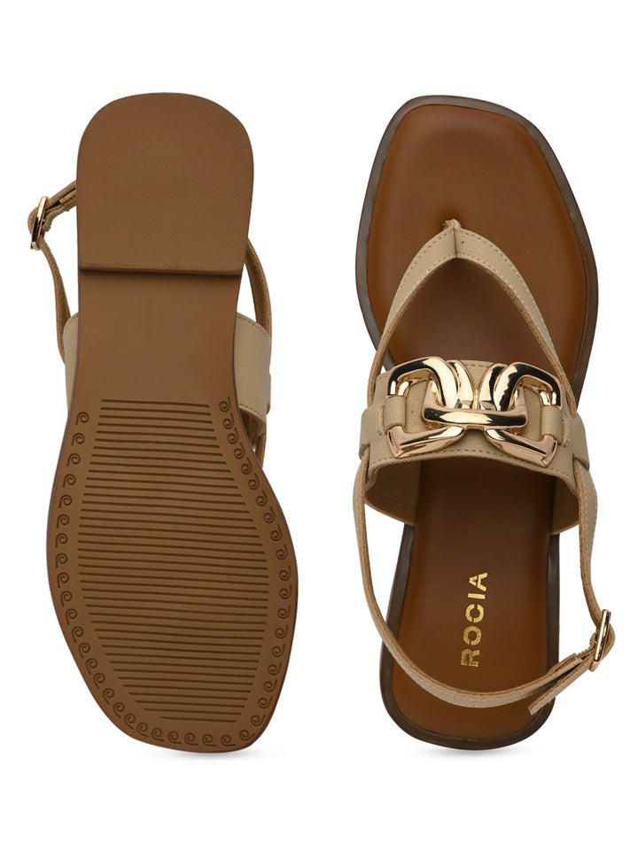 Rocia By Regal Beige Women Buckled Backstrap Sandals