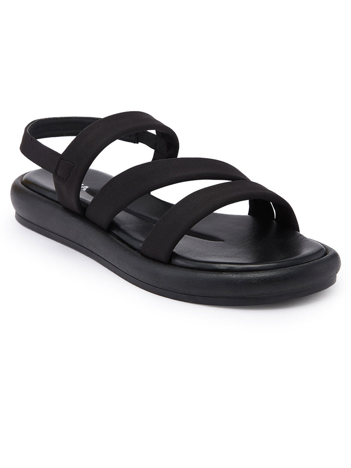 Rocia By Regal Black Women Zig-Zag Strappy Flats