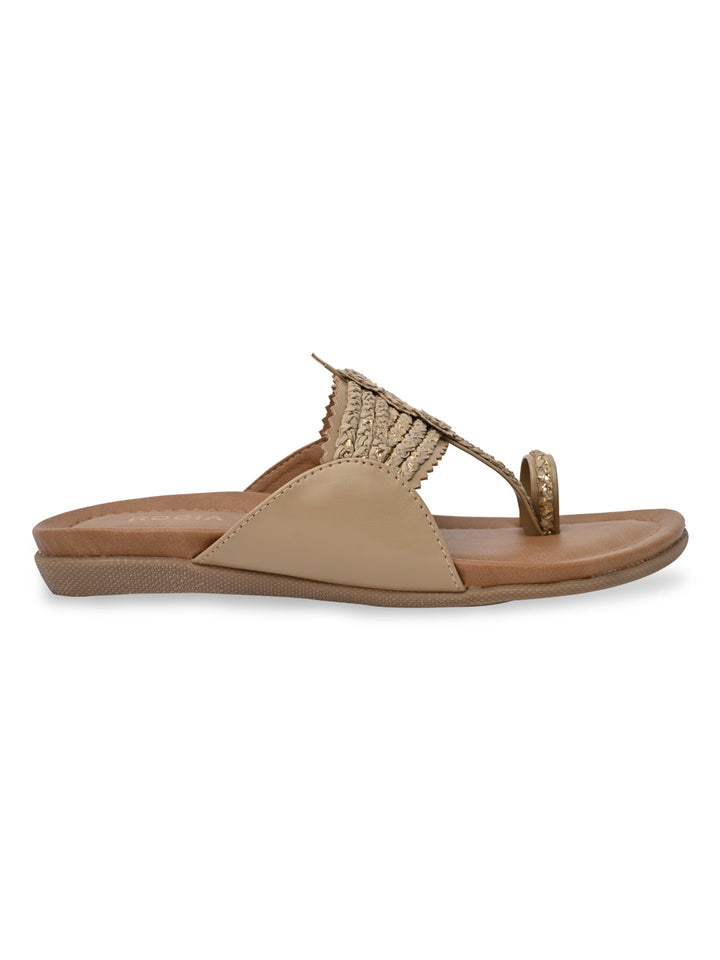 Rocia By Regal Beige Women Kolhapuri Flats