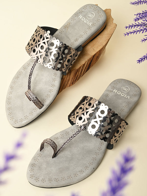 Rocia By Regal Gun Metal Women Laser Cut Flats