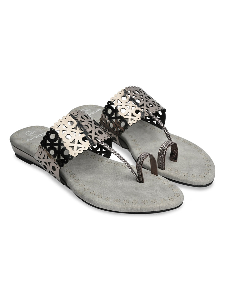 Rocia By Regal Gun Metal Women Laser Cut Flats