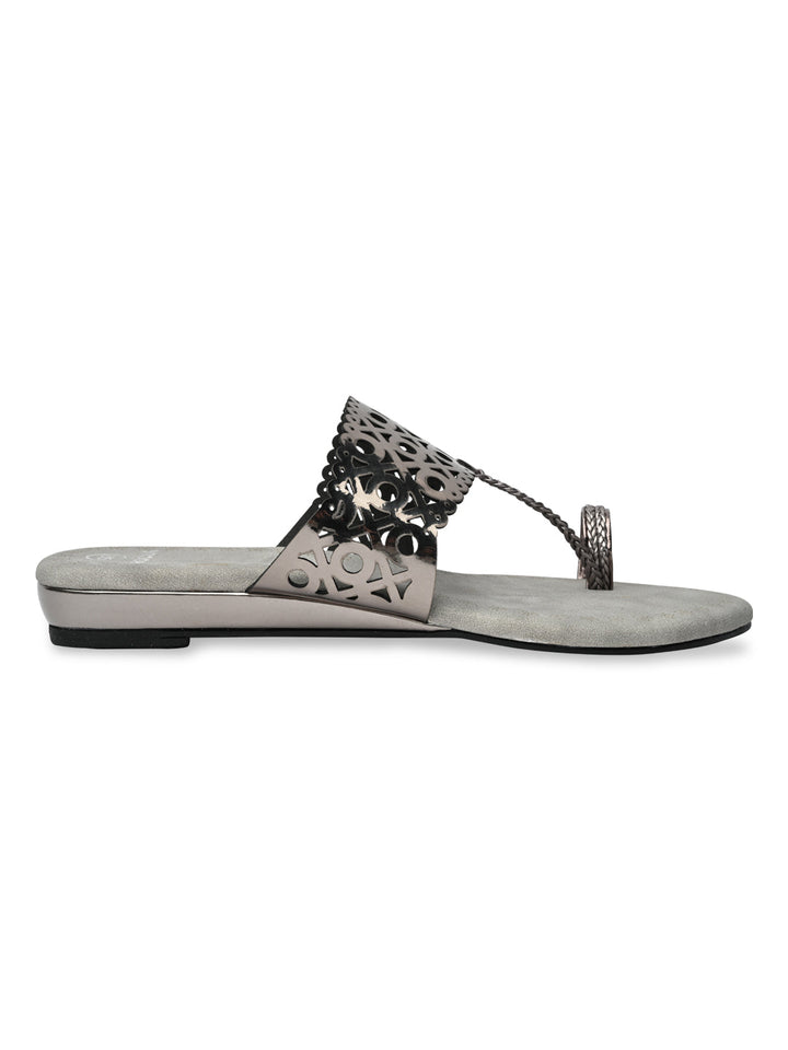 Rocia By Regal Gun Metal Women Laser Cut Flats