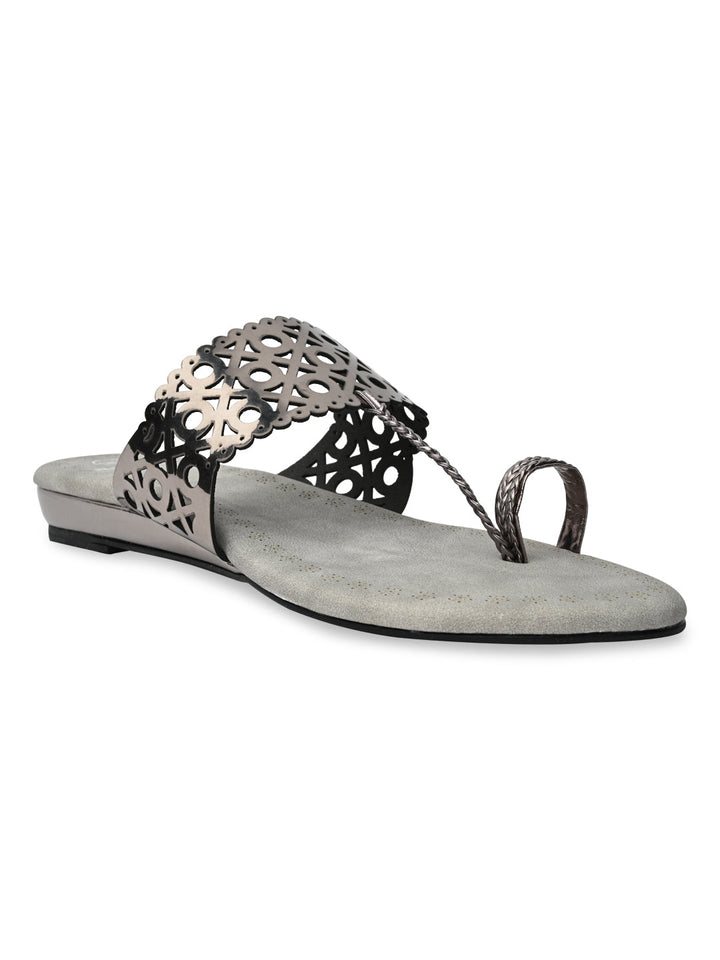 Rocia By Regal Gun Metal Women Laser Cut Flats