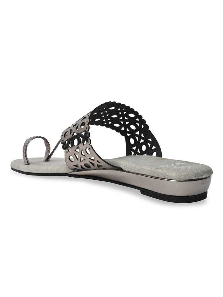 Rocia By Regal Gun Metal Women Laser Cut Flats