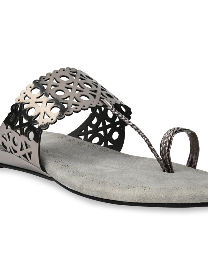 Rocia By Regal Gun Metal Women Laser Cut Flats